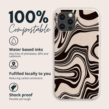 Black Liquid Marble Biodegradable Phone Case, 2 of 8