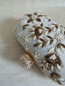 Off White Oval Floral Clutch, 8 of 11