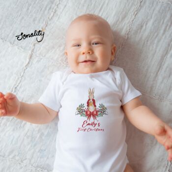 Personalised First Christmas Peter Rabbit Babygrow, 3 of 3