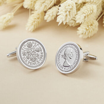 Sixpence 1964 60th Birthday Coin Cufflinks, 2 of 12