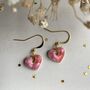 Small Speckled Pink Dainty Ceramic Heart Earrings, thumbnail 6 of 7