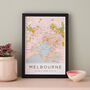 Framed And Personalised Melbourne Map Print, thumbnail 1 of 4