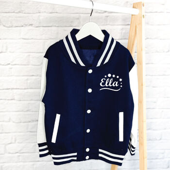 Kid's Personalised Christmas Varsity Jacket With Stars, 6 of 9