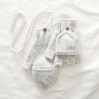Fair Trade Knit Wool Lined Mitten Fingerless Gloves, 8 of 11