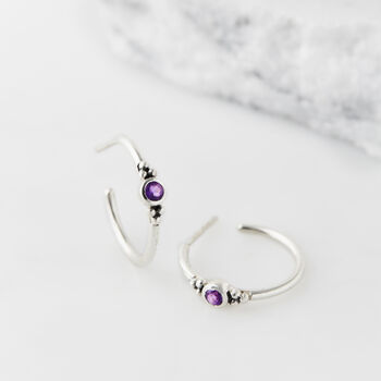 Holi Jewel Amethyst February Birthstone Sterling Silver Hoops, 4 of 6