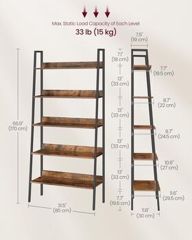 Ladder Shelf Industrial Living Room Bedroom Bookshelf, 12 of 12