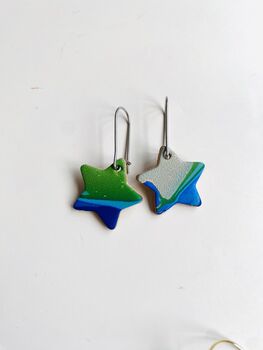 Handmade Leather Star Hoop Earrings Marbled, 8 of 8