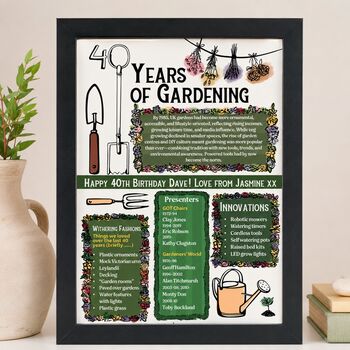 40th Birthday Gift For Gardeners Personalised Print, 2 of 9