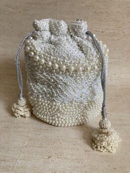 White Pearl Embellished Potli Bag, 4 of 7