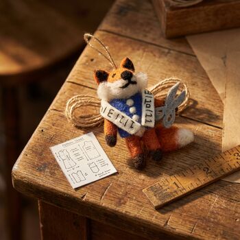 Handmade Felt Tailor Fox Hanging Decoration, 2 of 3