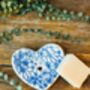 Artrisan Ceramic Soap Dish Heart Shaped Blue Lace, thumbnail 2 of 2