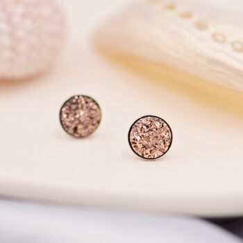 Sterling Silver Rose Gold Colour Druzy Stud Earrings, 2 of 8