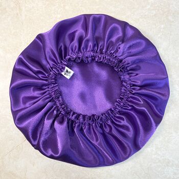 Set Of Two, Silk Scrunchie With Sleep Hair Cap, Purple, 3 of 9