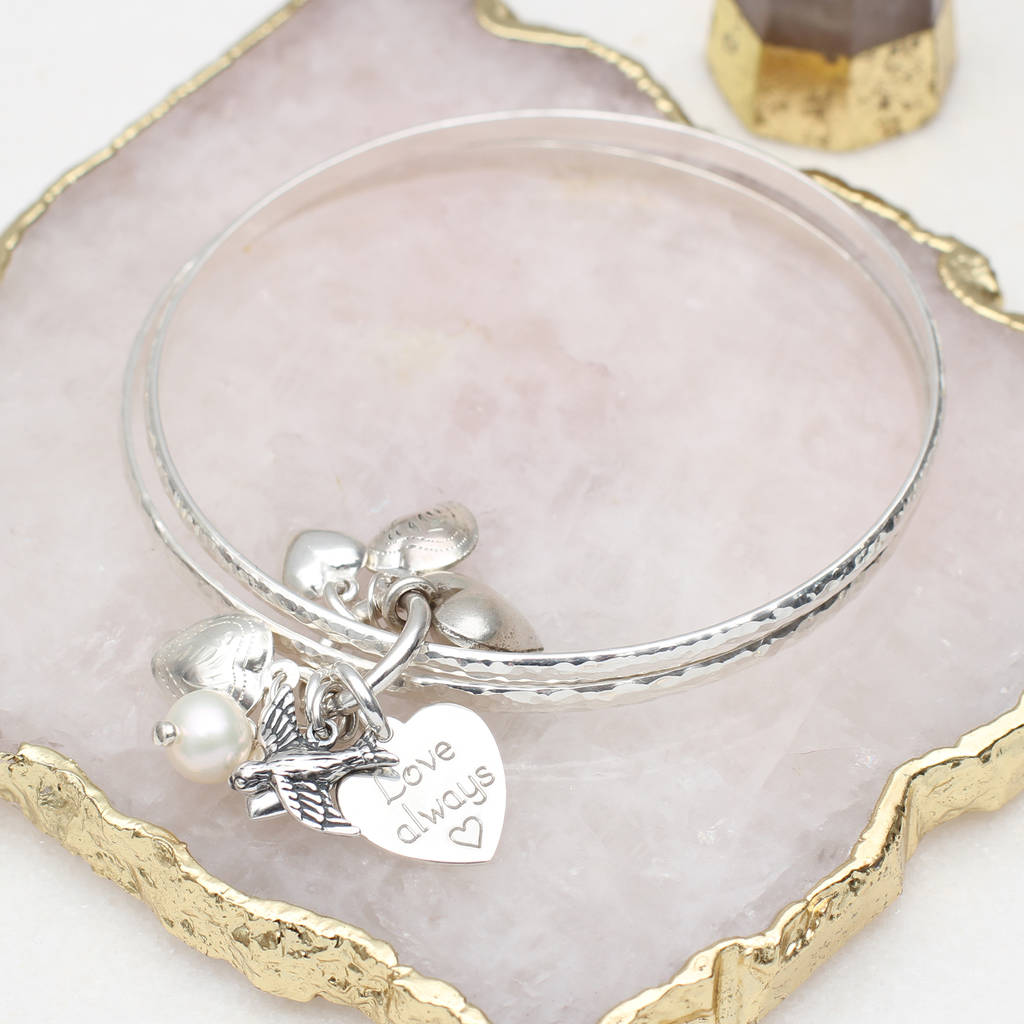 Personalised Sterling Silver Double Bangle Charm Set By Hurleyburley