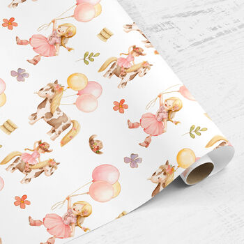 Girl Pony Wrapping Paper Roll Or Folded, 3 of 3