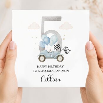 Race Car 2nd Birthday Card, Blue Birthday Card For Son, Nephew,Grandson Any Relationship, 4 of 6
