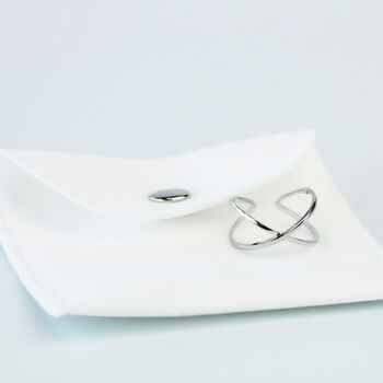 Sterling Silver Double Band Crossover Adjustable Ring, 5 of 5