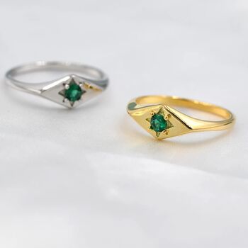 Emerald Green Starburst Rhombus Kite Signet Ring, 2 of 11