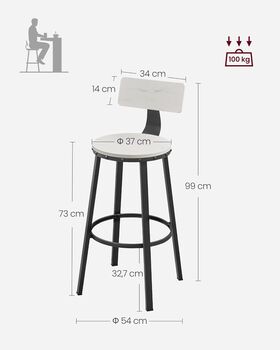 Set Of Two Bar Stools High Seat Backrest Industrial, 10 of 12