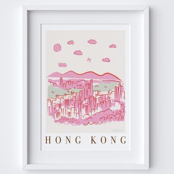 Hong Kong, China Pink City Skyline Scene Travel Print, 2 of 2