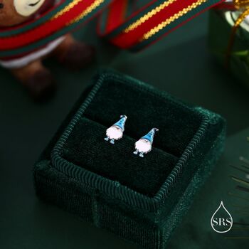 Sterling Silver Cute Gnome Stud Earrings With Hand Painted Enamel, 4 of 12