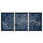 London Triptych Map Screen Prints | Navy And Gold, thumbnail 1 of 6