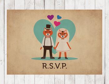 Personalised Fox Retro Vintage Themed Wedding Invitation, 4 of 5