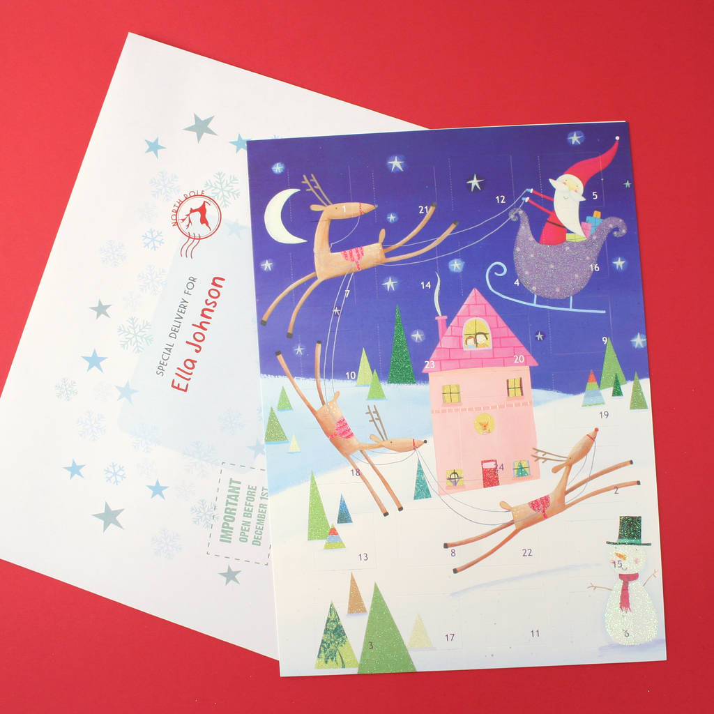 Santa In Sleigh Advent Calendar And Envelope By Made by Ellis