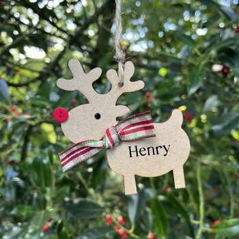 Personalised Tartan Christmas Rudolph Reindeer Bauble, 2 of 3
