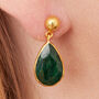 Emerald Teardrop Drop Earring With Gold Plated Stud, thumbnail 2 of 12