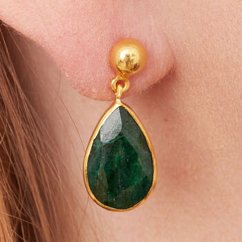 Emerald Teardrop Drop Earring With Gold Plated Stud, 2 of 12