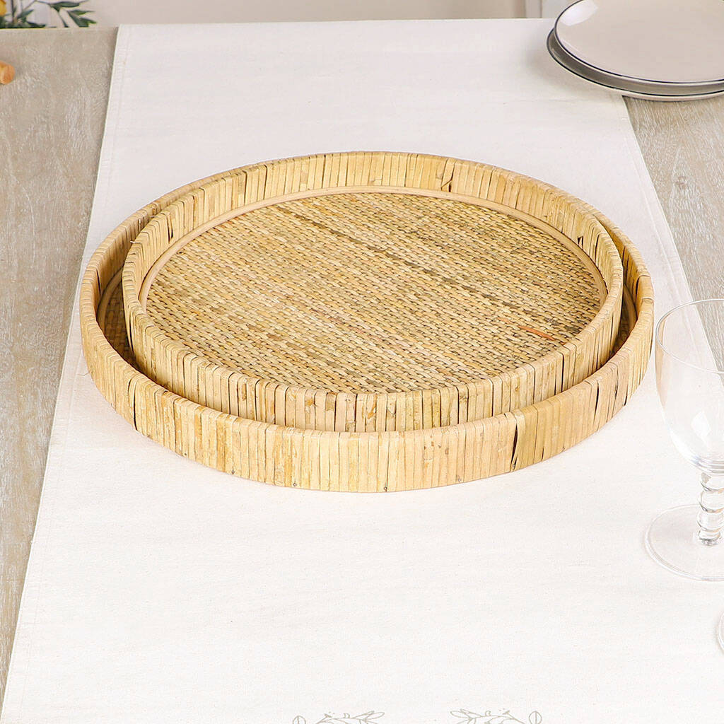 Set Of Two Woven Rattan Serving Trays By Dibor