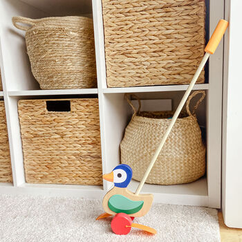 Wooden Push Along Toy Duck Traditional Toddler Toy, 3 of 4
