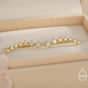 Sterling Silver Ear Crawler Earrings With Sparkly Cz Crystals, 5 of 12