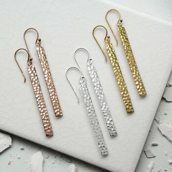 Sterling Silver Hammered Bar Earrings, 2 of 11