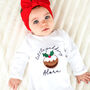 Little Pudding Embroidered Personalised Christmas Babygro Sleepsuit, thumbnail 1 of 7