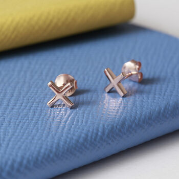 18ct Rose Gold Vermeil Plated Kiss Cross Studs, 2 of 4