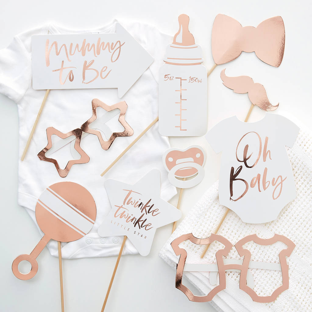 Rose Gold And White Baby Shower Party Photo Booth Props, 1 of 3