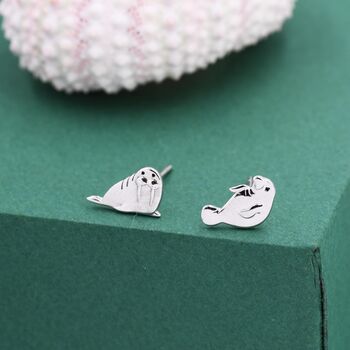 Sterling Silver Walrus And Manatee Mismatched Stud Earrings, 3 of 11