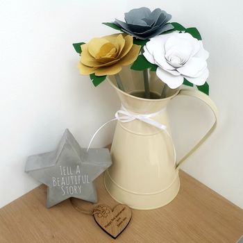 Leather 3rd Anniversary Large Roses In Vintage Zinc Jug, 2 of 12