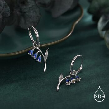 Sterling Silver Bluebell Flower Huggie Hoop Earrings With Enamel, 5 of 10