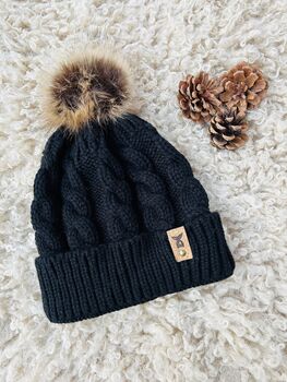 Natural Beanie Hat | Chunky Knitted Bobble Hat, 3 of 10