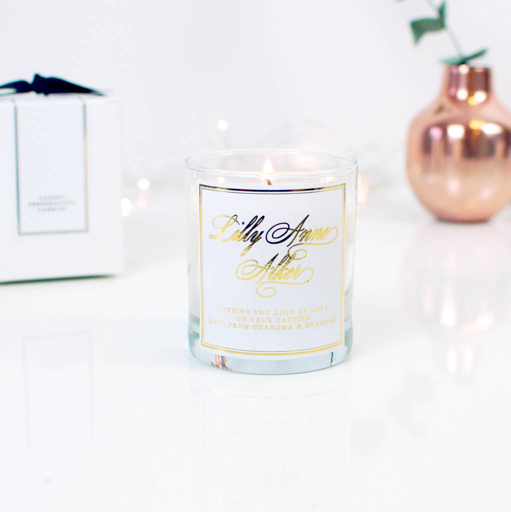Personalised Gold Foil Christening Candle Baptism Gift By The Luxe Co