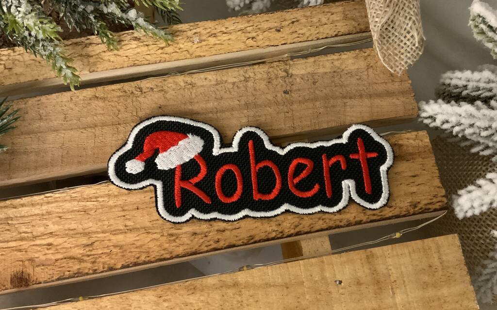 Christmas Santa Hat Name Embroidered Fabric Patch