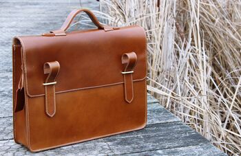 Handcrafted Tan Leather Laptop Bag Gift For Him, 2 of 10