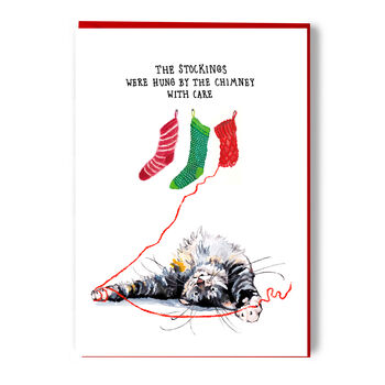 The Cat And The Stocking Christmas Card, 2 of 3