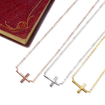 Sideway Cross Necklace Rose Or Gold Plated 925 Silver, 3 of 9