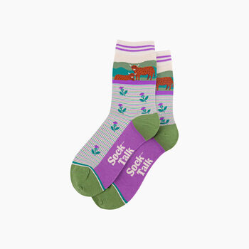 Highland Cow And Thistles Striped Bamboo Socks, 3 of 4