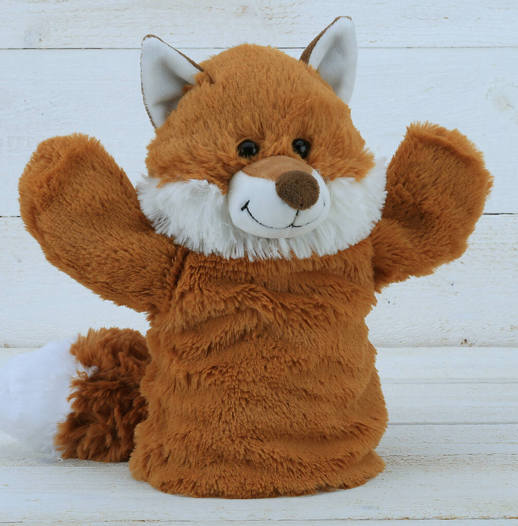 Personalised Fox Hand Puppet With Engraved Tag By Jomanda Softer Than