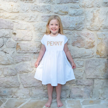 Personalised Girls Dress Natural Name Short Sleeved, 6 of 7